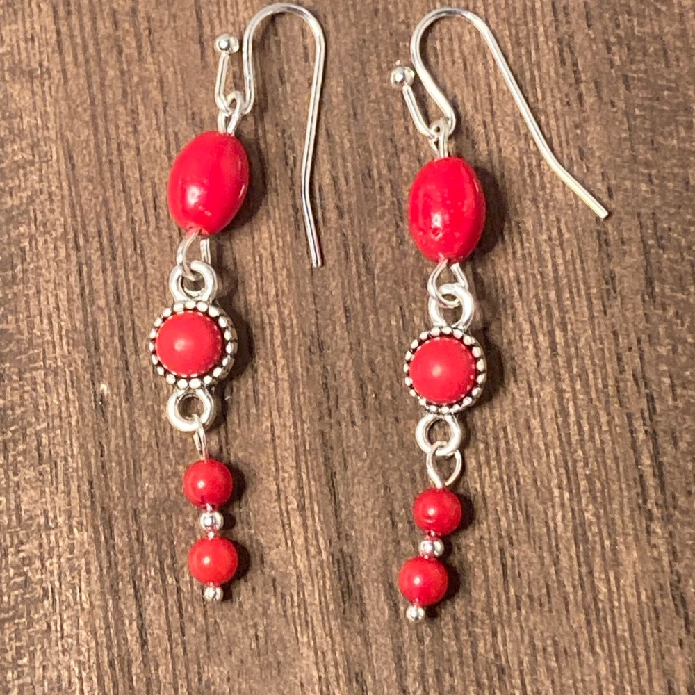 Silver and check glass earrings